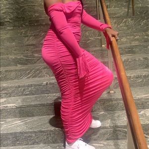 Irregular exposure hot pink two piece